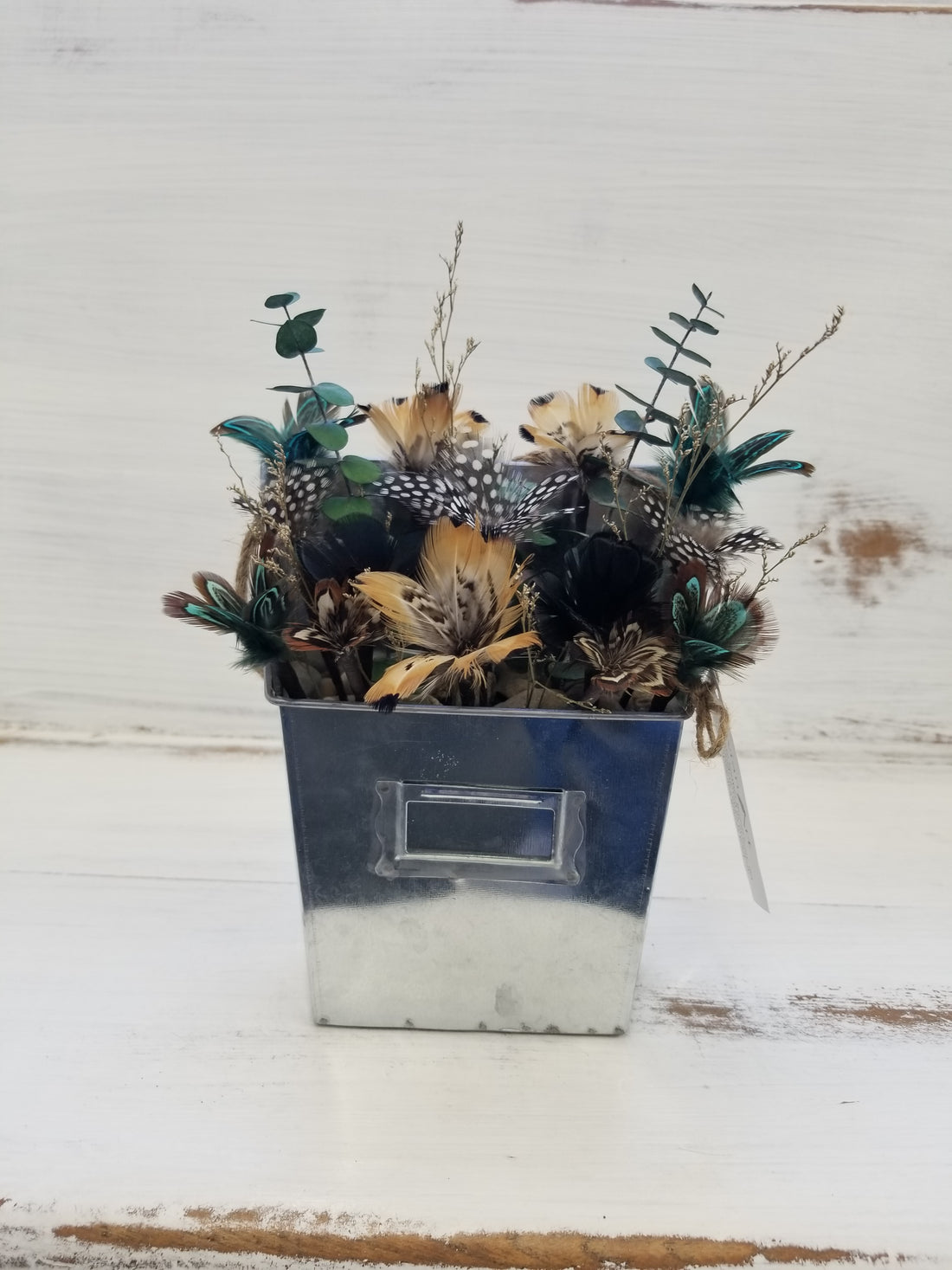 Pheasant + Mallard Duck + Guinea Fowl Feather Flower Arrangement - Hanging Planter