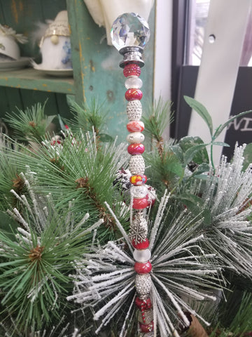 Beaded Garden Pick - Red + White Holiday