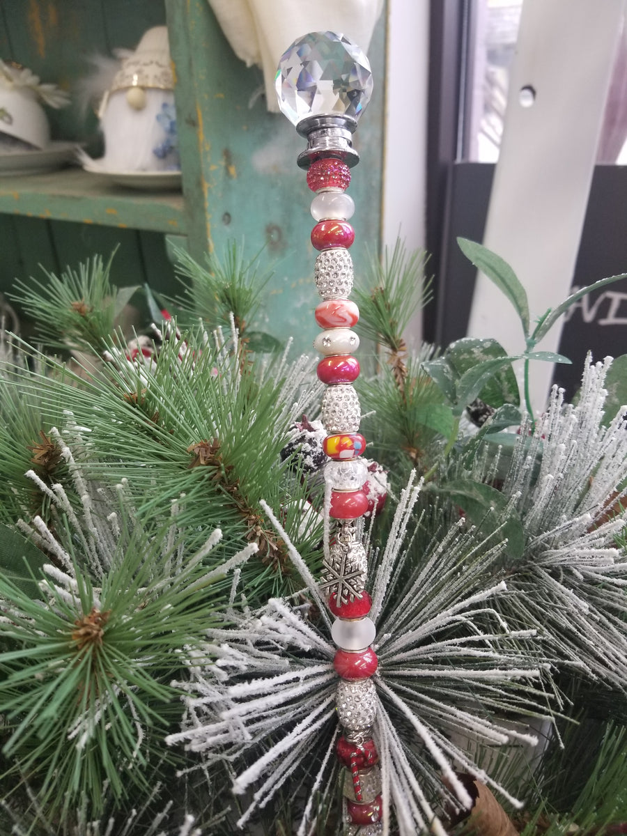 Beaded Garden Pick - Red + White Holiday