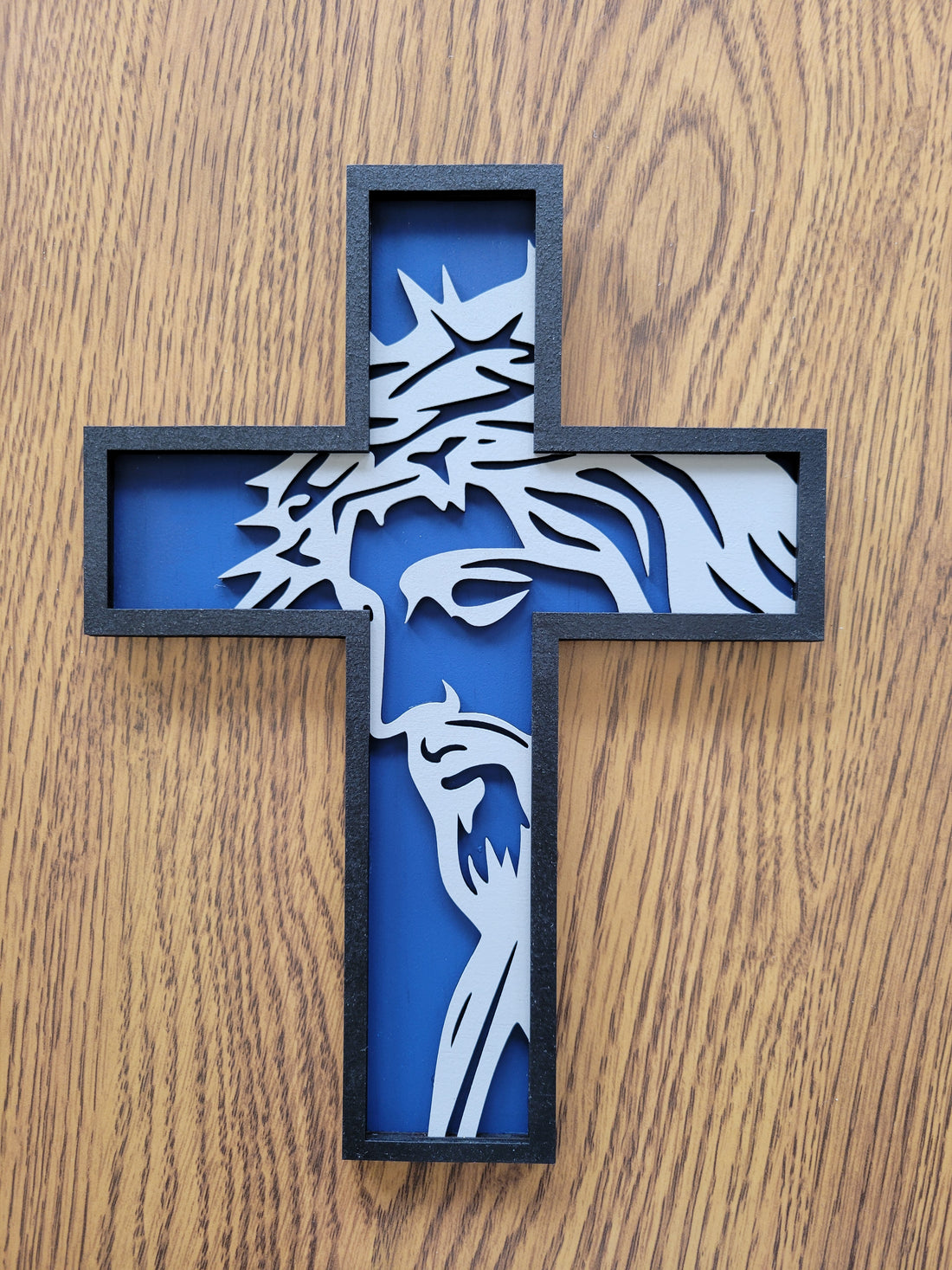 Cross With Face Sign - Blue