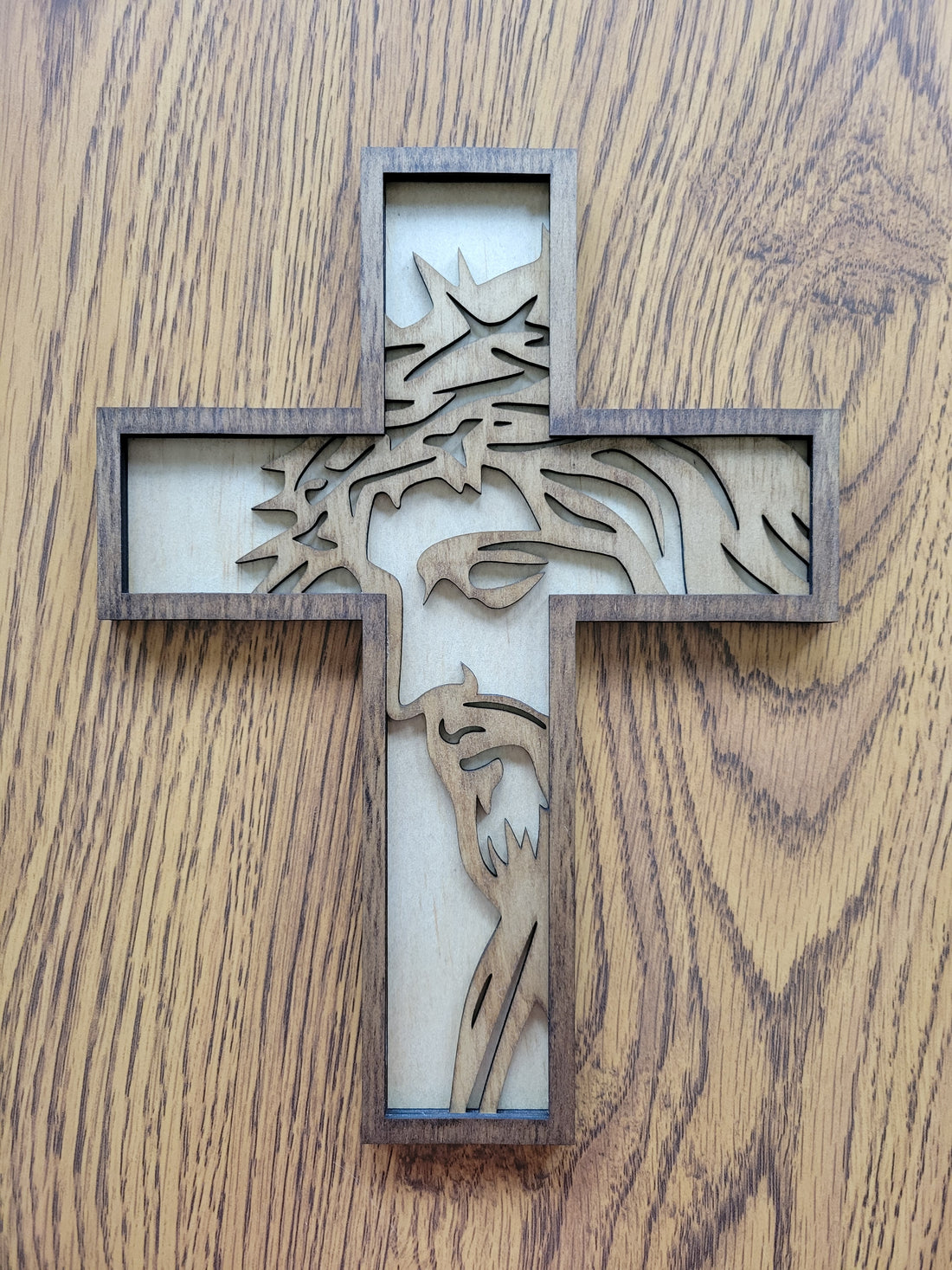 Cross With Face Sign - Brown