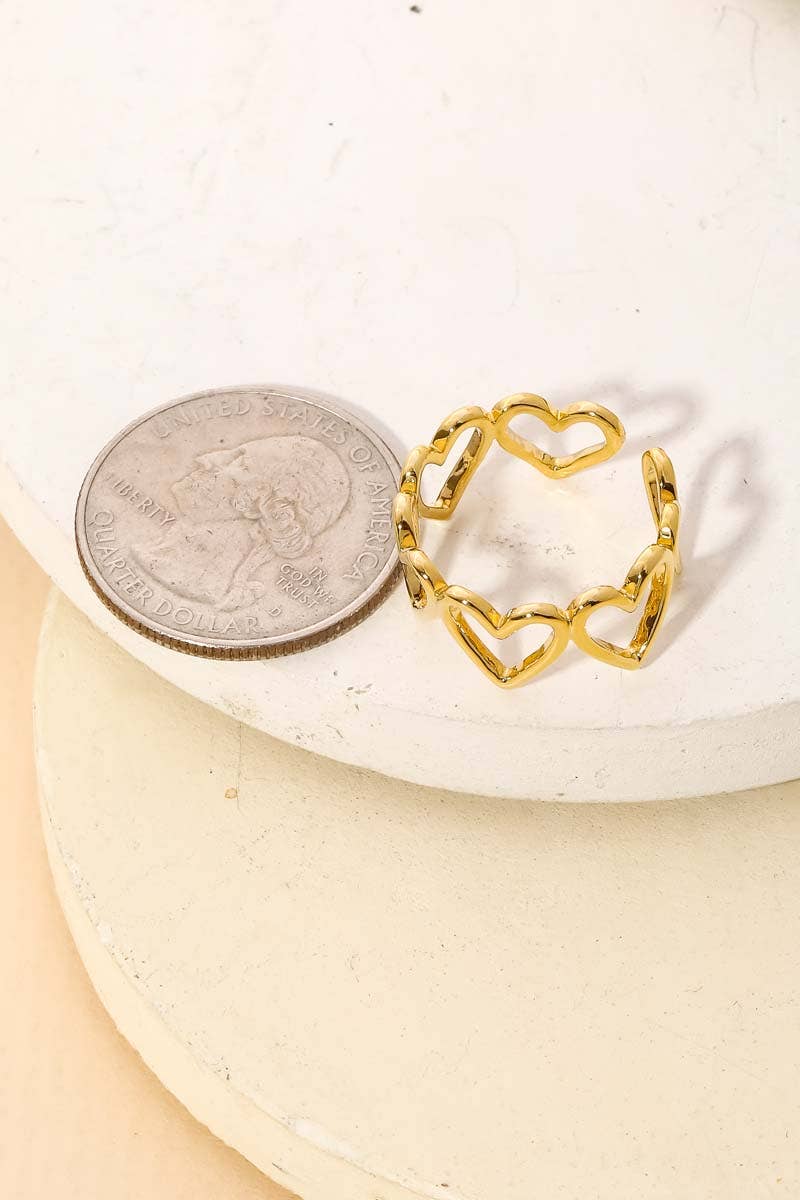 Open Heart Shape Fashion Ring: Gold