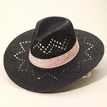 Patterned Brim Sun Hat - Black