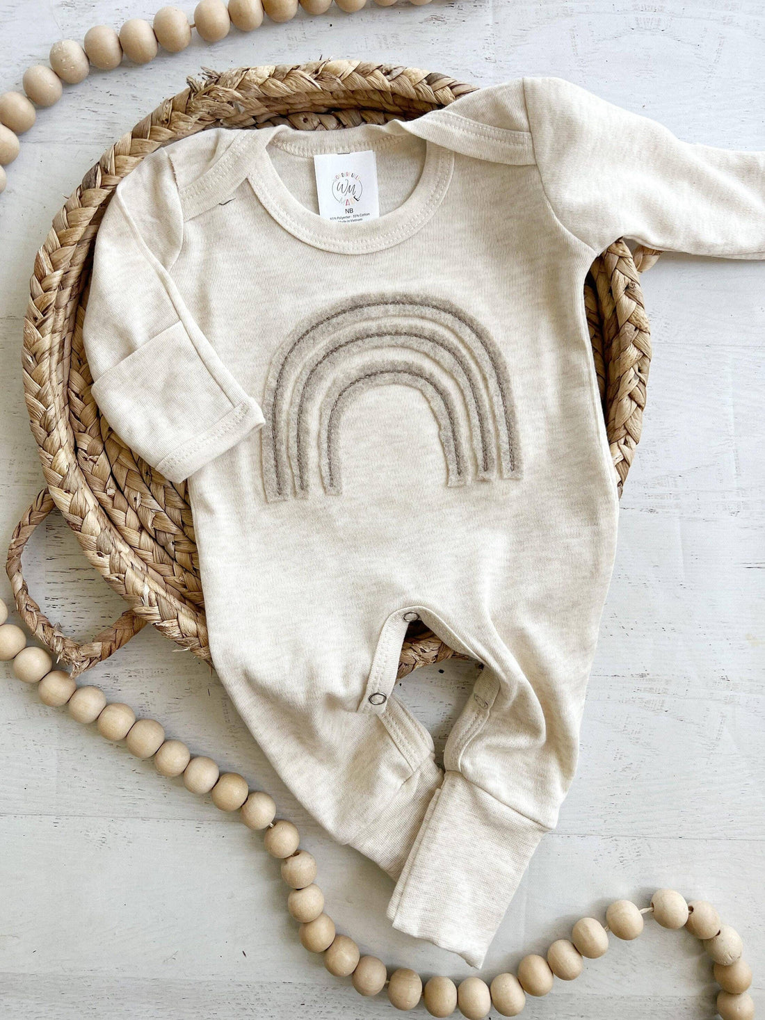 Gender Neutral Baby Outfit | Oatmeal Romper Felt Rainbow