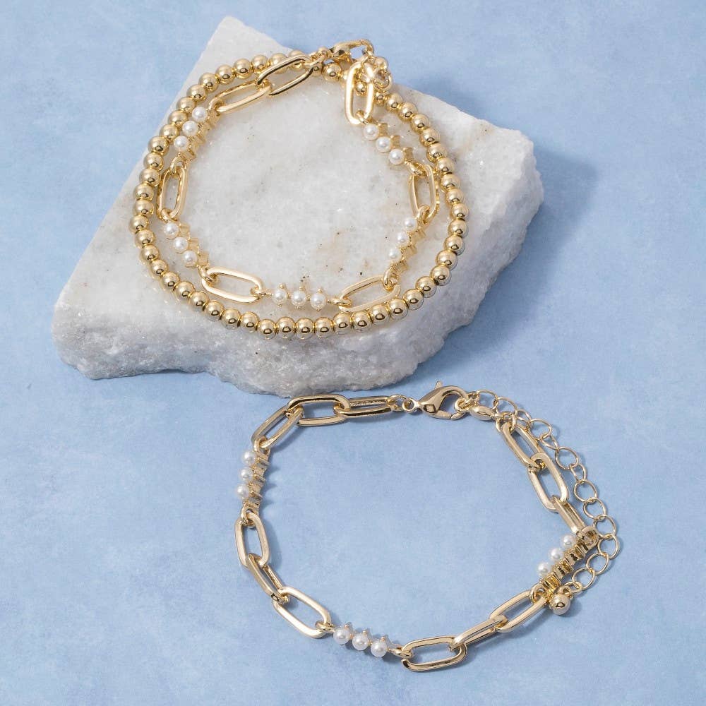 Pearl Beads Mixed Layered Chain Bracelets