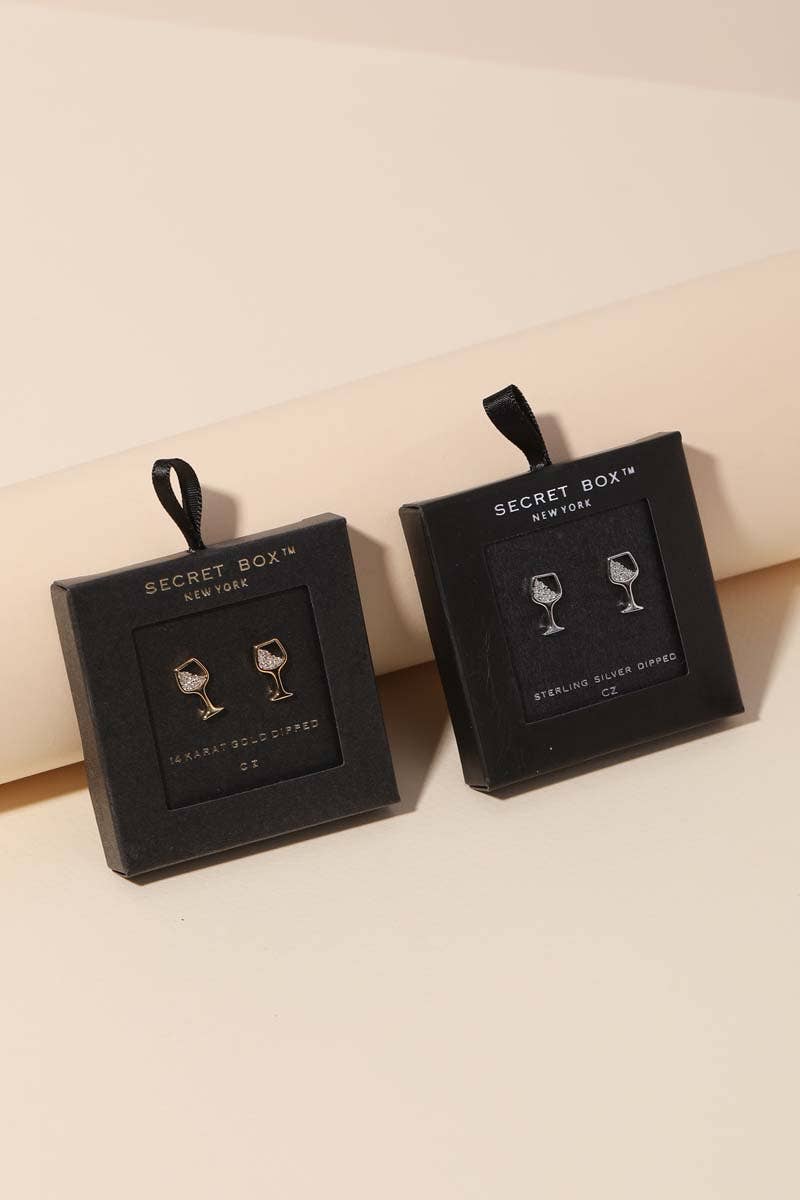 Secret Box Gold Dipped Cz Wine Glass Stud Earrings: Gold
