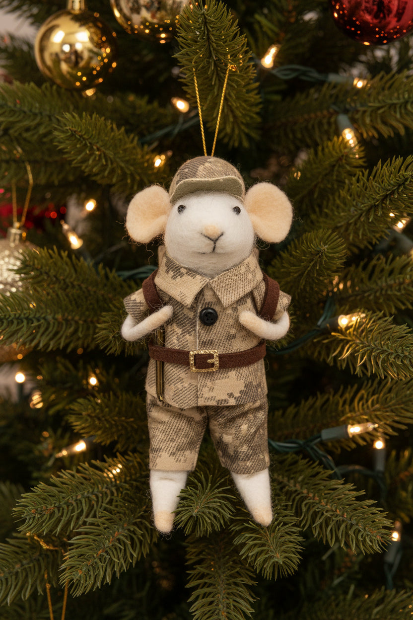 Military Mouse Felted Ornament