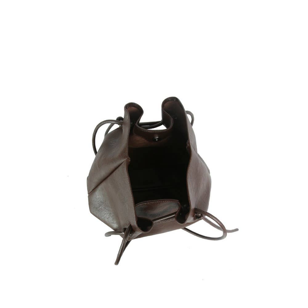 Slouchy Tote and Pouch Set with Knot Ties - Brown