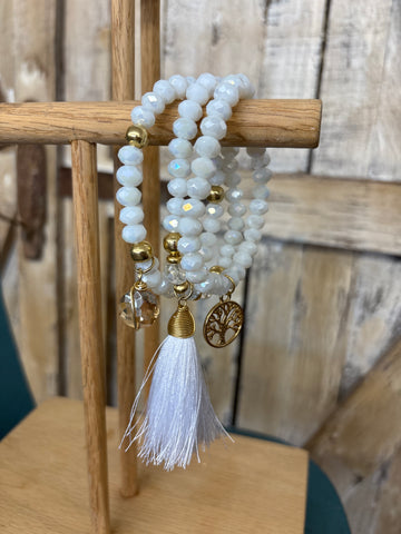 White Tree of Life Tassel Beaded Bracelet