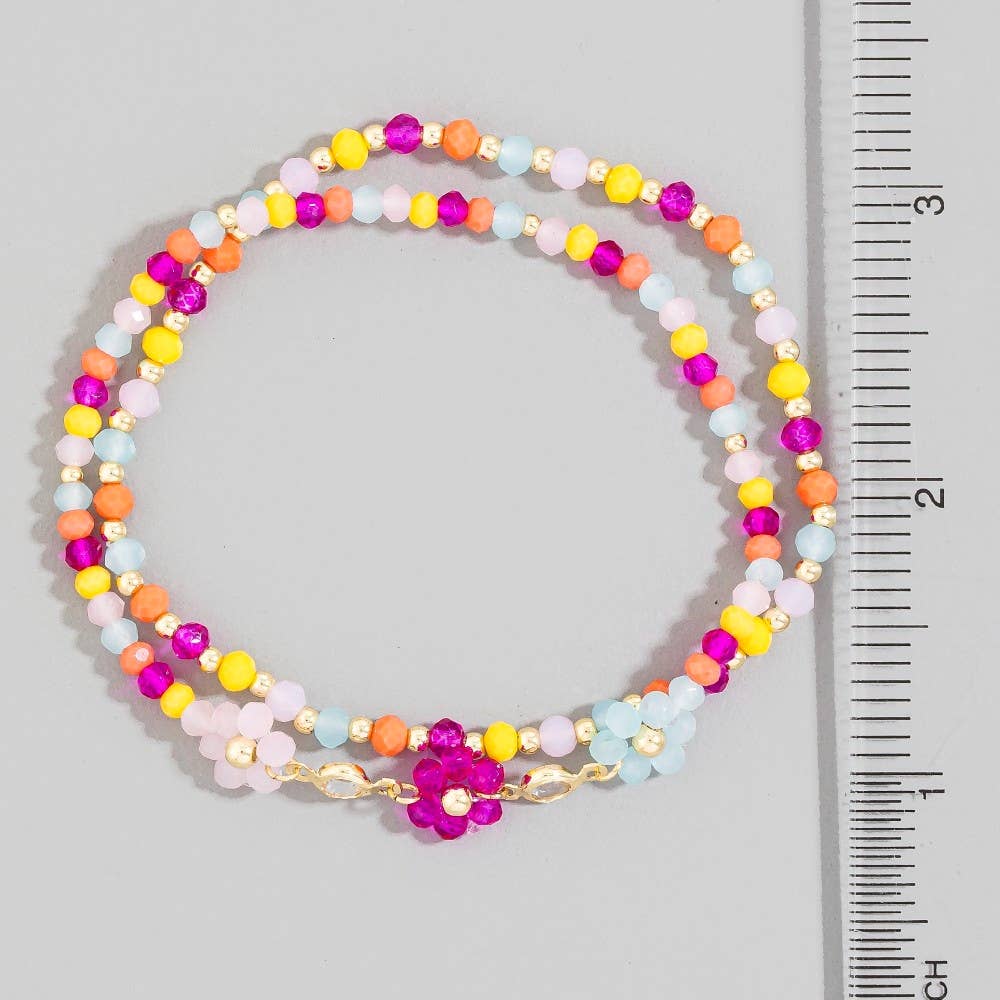 Faceted Beaded Flower Charm Mixed Beaded Bracelet