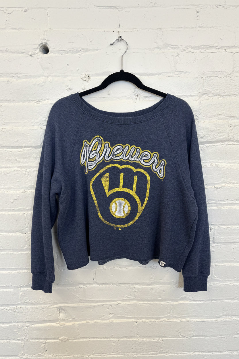 Repurposed Cropped Sweatshirt with MKE Baseball Patch