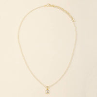 Pave Tennis Chain Rectangle Bezel Cz Pendant Necklace: Gold