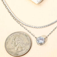 Layered Crystal Stud Pendant Necklace