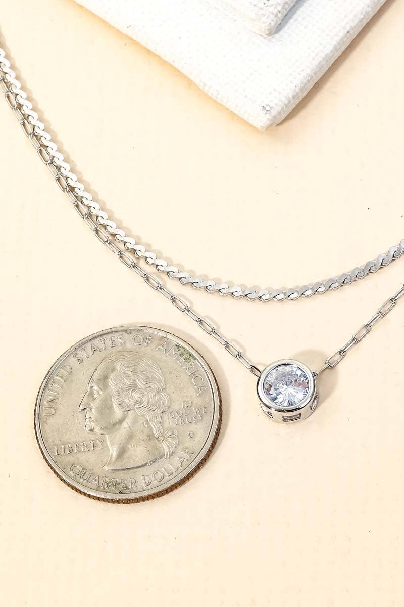 Layered Crystal Stud Pendant Necklace