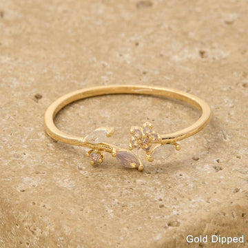 Gold Dipped Flower Leaf Open Ring