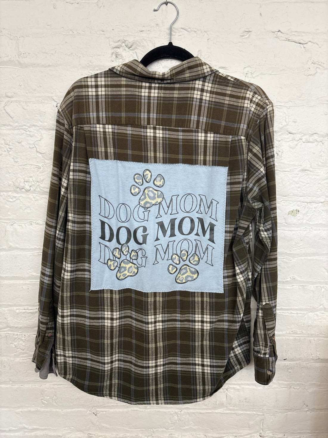 Repurposed Flannel Shirt with Dog Mom Patch