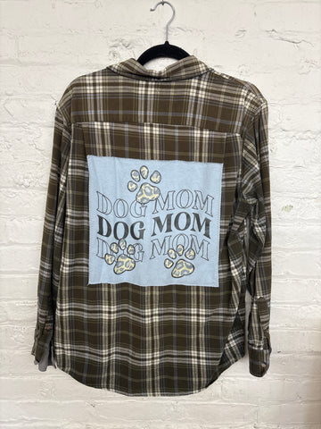 Repurposed Flannel Shirt with Dog Mom Patch