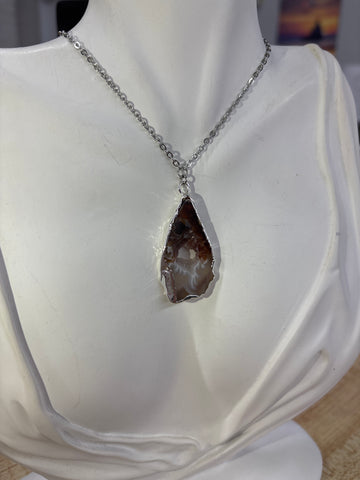 Silver Taupe + White Geode Necklace