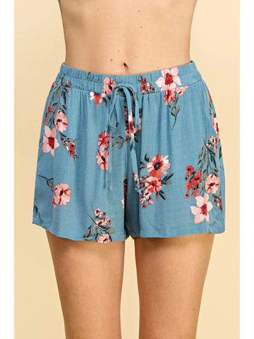 The Winnie Shorts - Blue/Coral Floral
