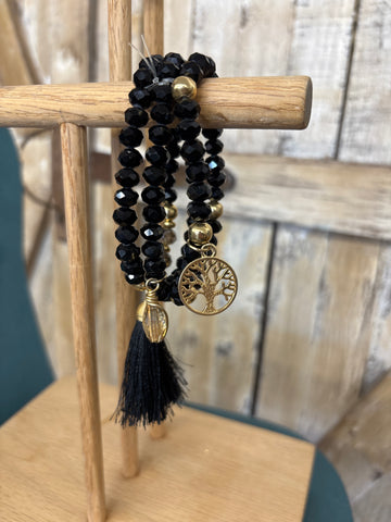 Black Tree of Life Tassel Beaded Bracelet