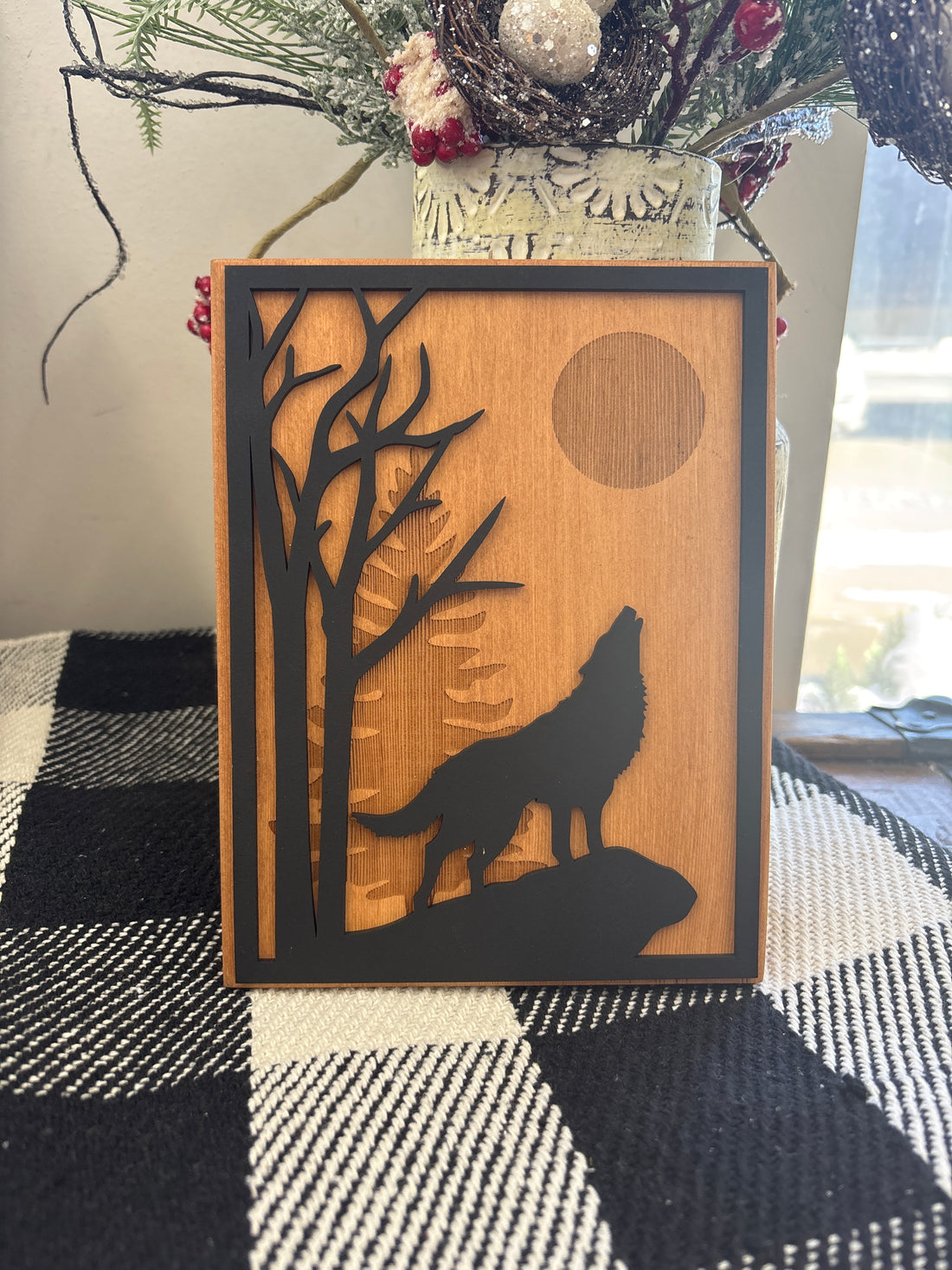 Howling Wolf Wooden Laser Sign