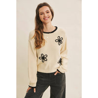 Floral Applique Sweater - Natural