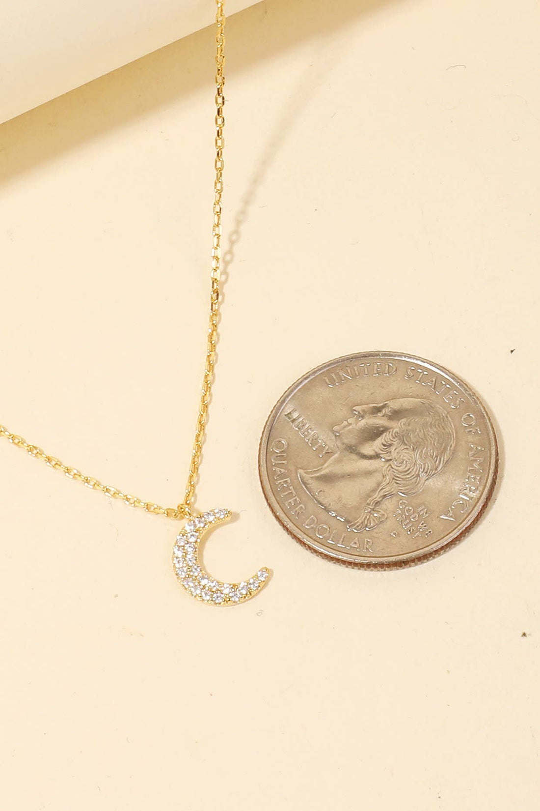 Cubic Zirconia Pave Moon Pendant Chain Necklace