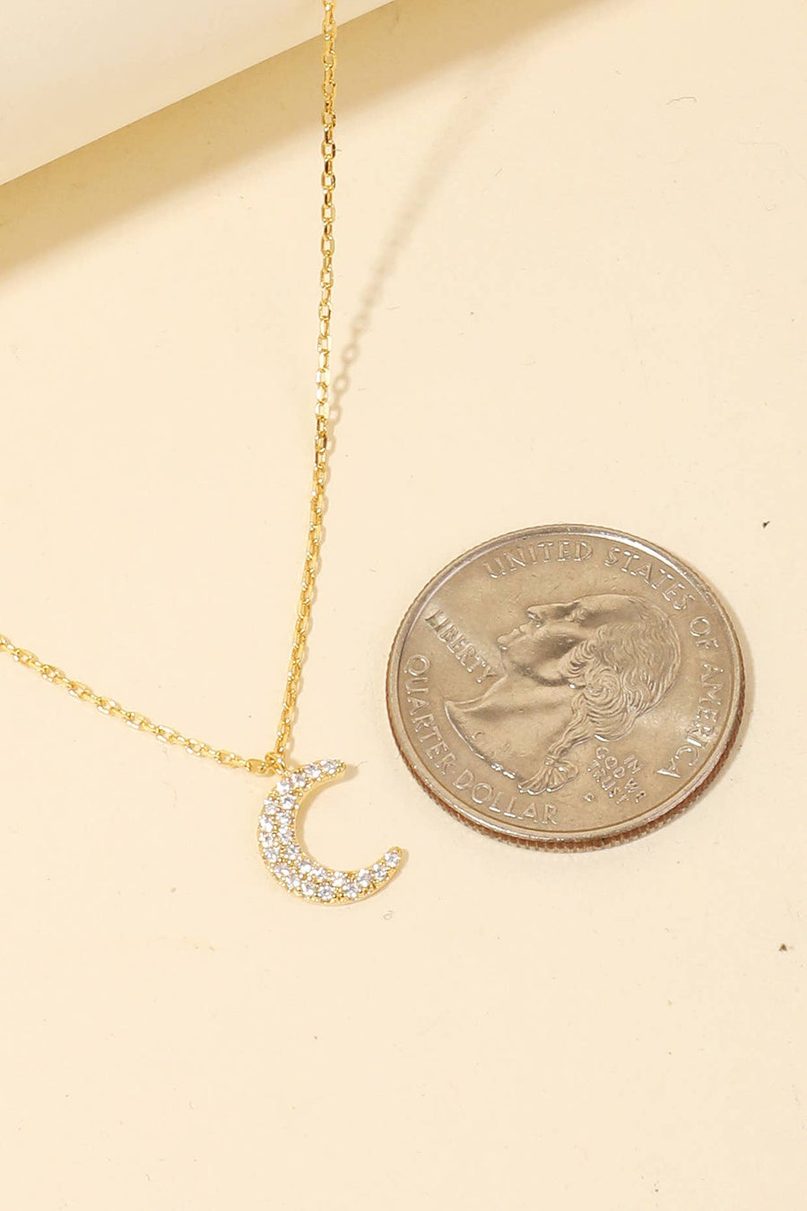 Cubic Zirconia Pave Moon Pendant Chain Necklace