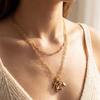 Crystal & Cross Charm Double Layer Link Chain Necklace: Gem