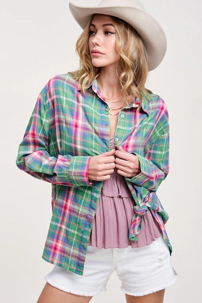 Button Down Spring + Summer Flannel - Green Multi