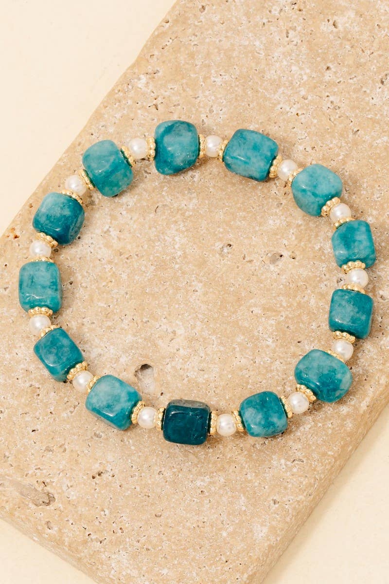 Square Stone And Pearl Beaded Bracelet