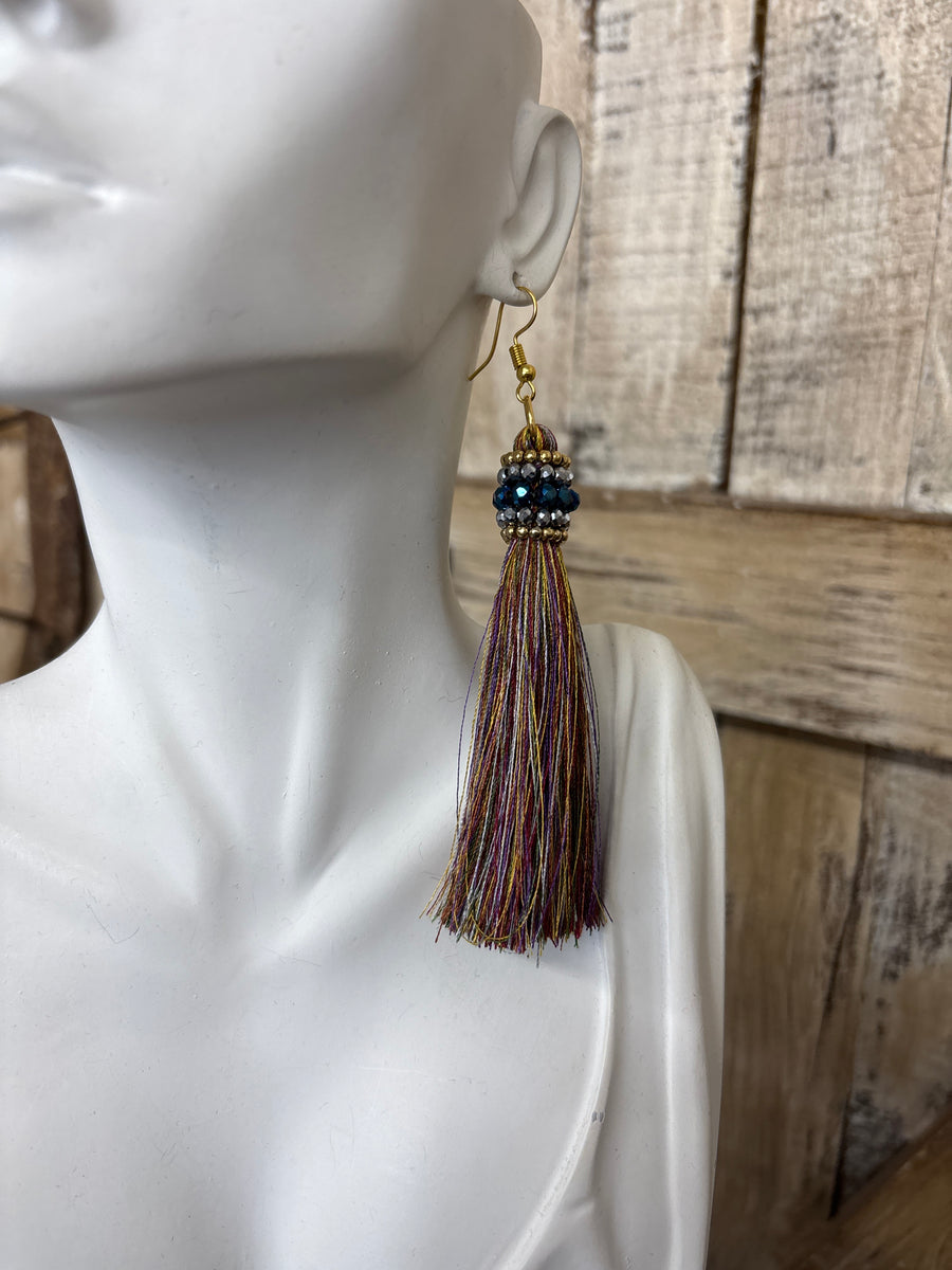Multicolor Fringe Earrings - Blue