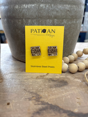 Laser Engraved Earrings - Drunk Wives Matter