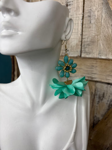 Blue + Green Flower Earrings