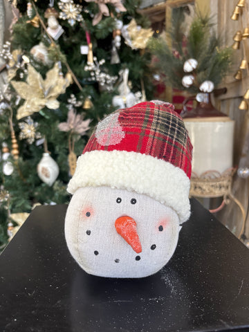 Toboggan Head Snowman - Red Plaid Hat