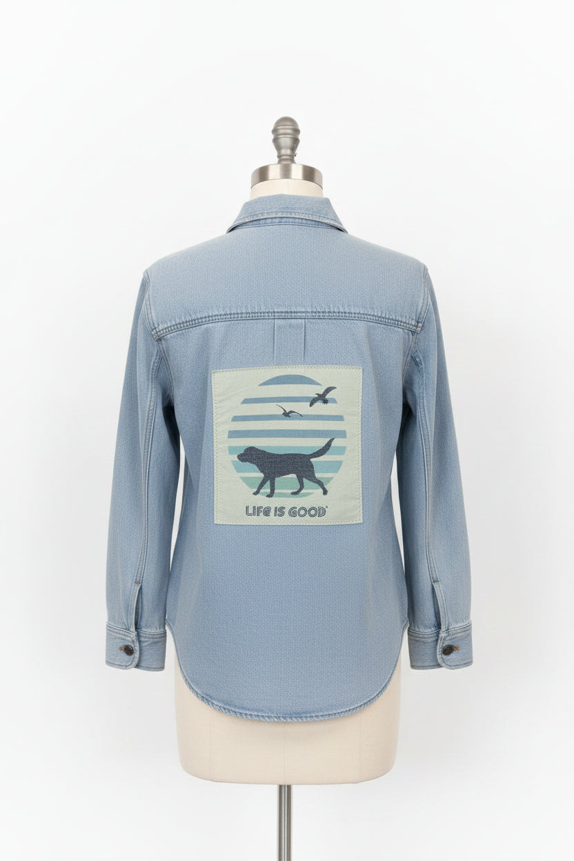 Repurposed Denim Shirt with Life Is Good Patch