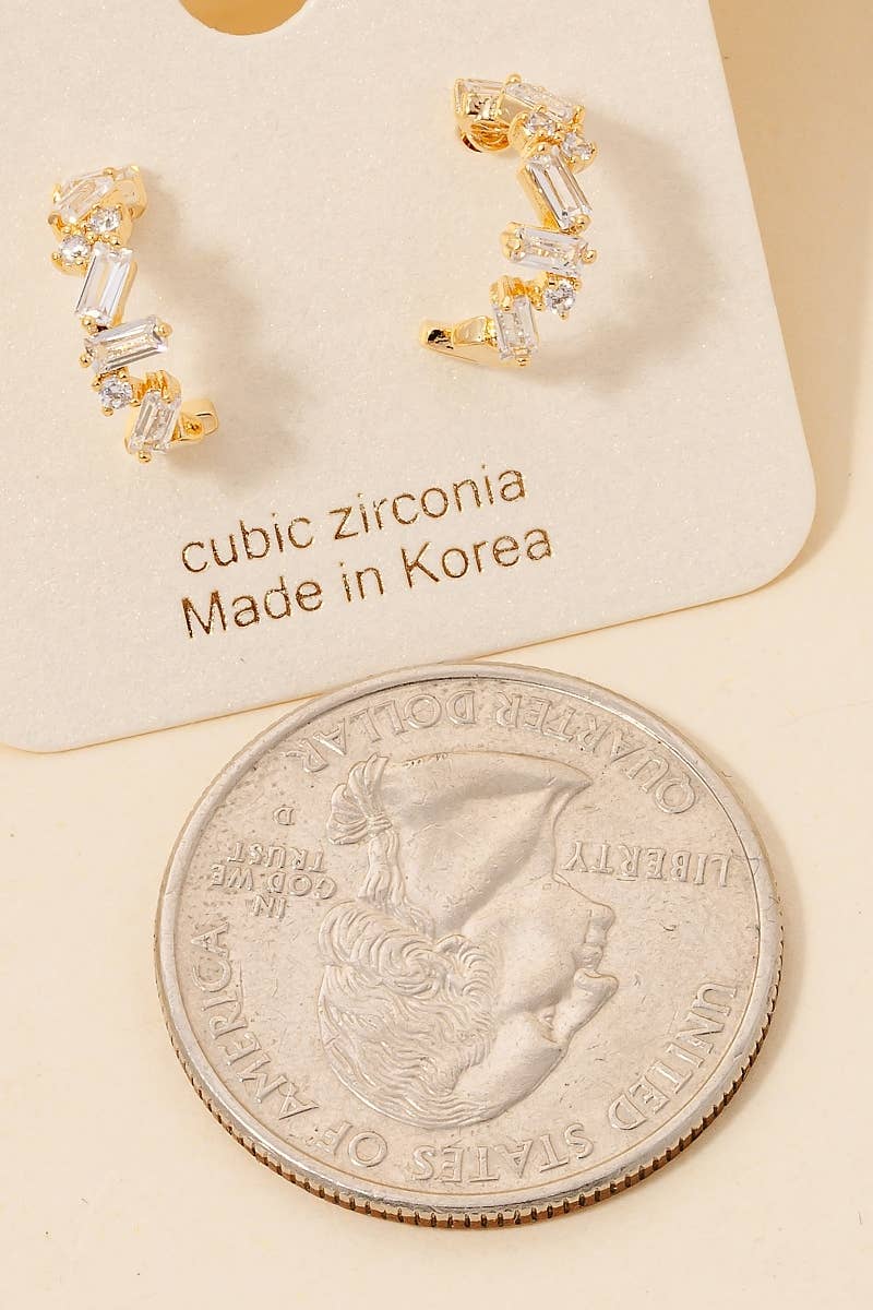 Mixed Cz Studs Mini Hoop Earrings: Silver