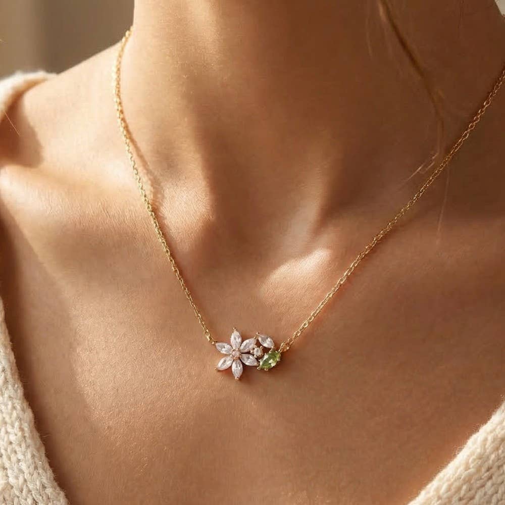 Gold Dipped Dainty Cz Flower Pendant Necklace: Gold