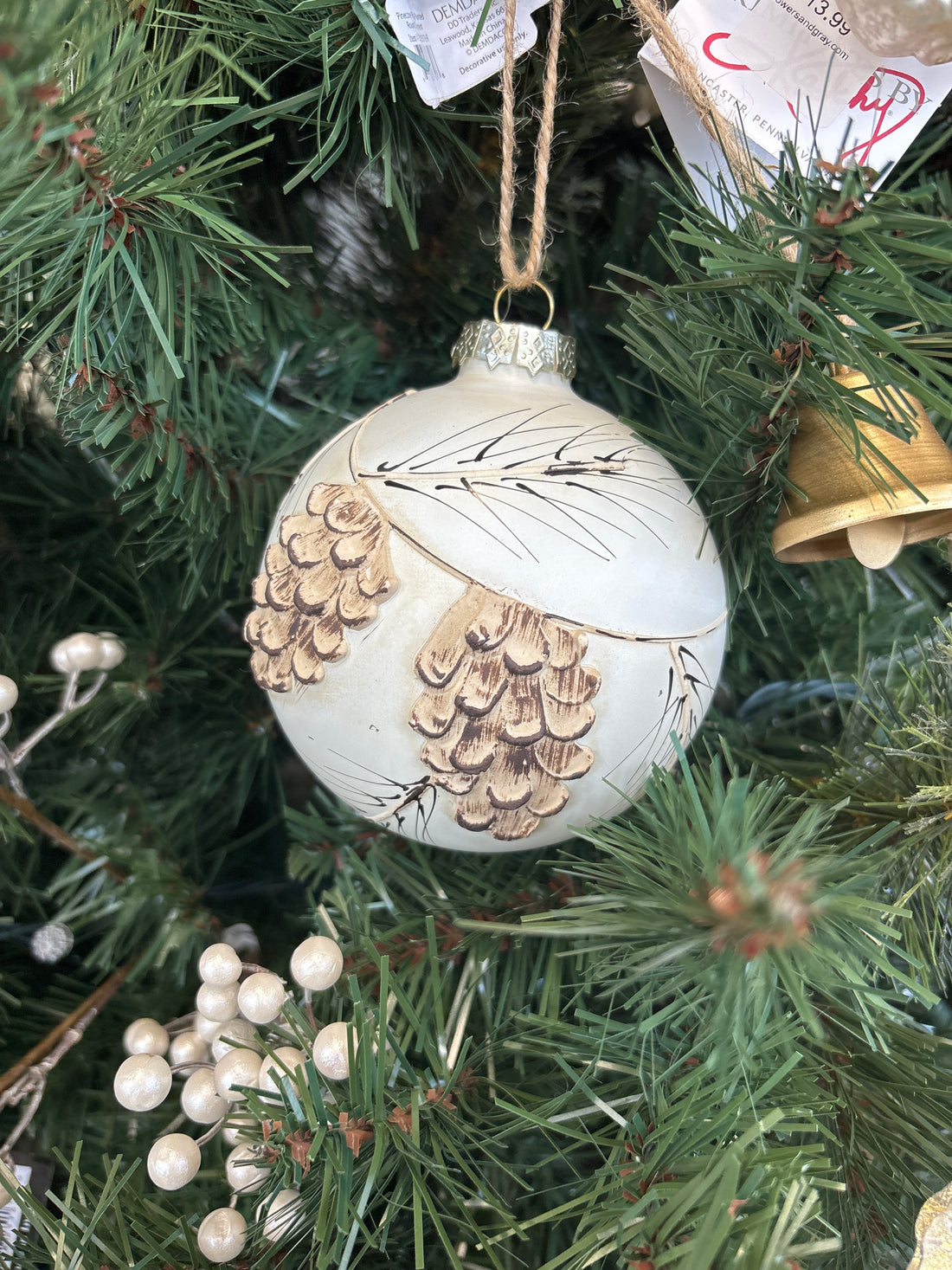 White Pinecone Painted Ornament