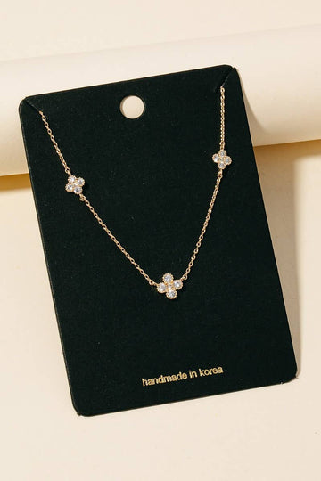 Cubic Zirconia Clover Charms Chain Necklace