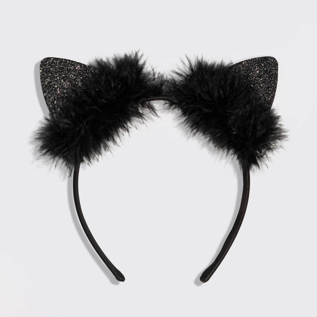 Satin Cat Ears Headband - Black Glitter