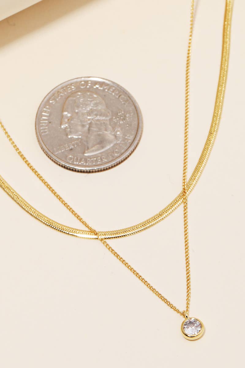 Double Chain Rhinestone Charm Necklace - Gold