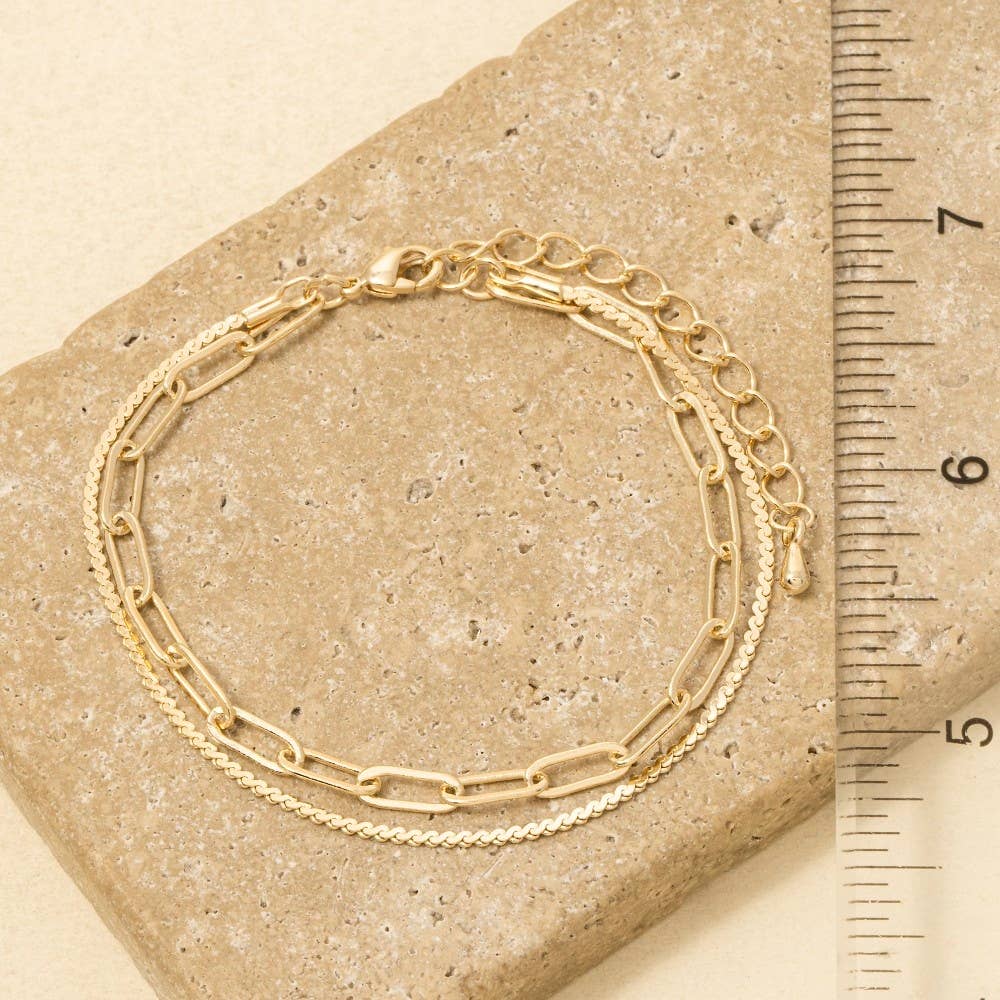 Two Row Rope Chain And Oval Chain Bracelet