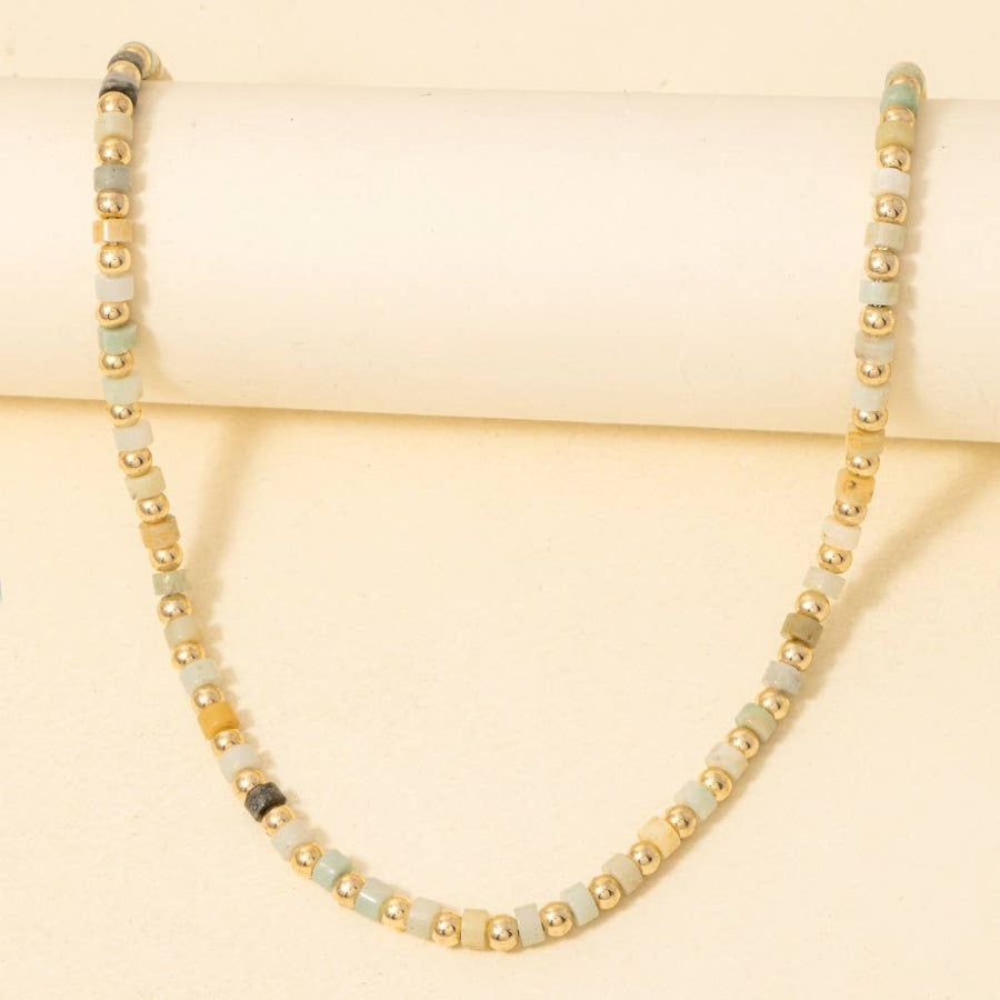 Metallic And Semi Precious Stone Beaded Necklace