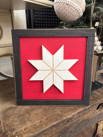 Framed Star - White on Red