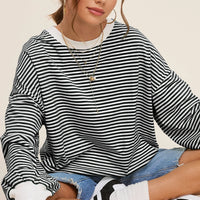 Oversized Striped Long Sleeve Shirt - Black