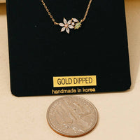 Gold Dipped Dainty Cubic Zirconia Flower Pendant Necklace