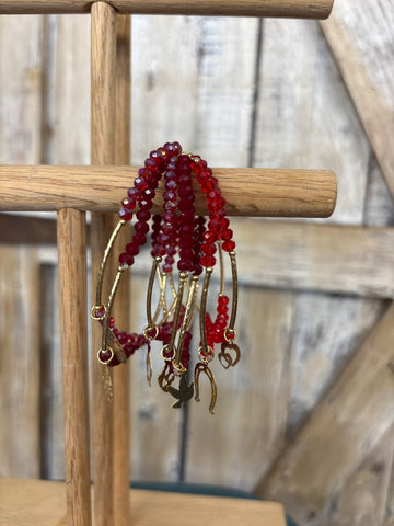 Strands of Red Beaded Charm Bracelet