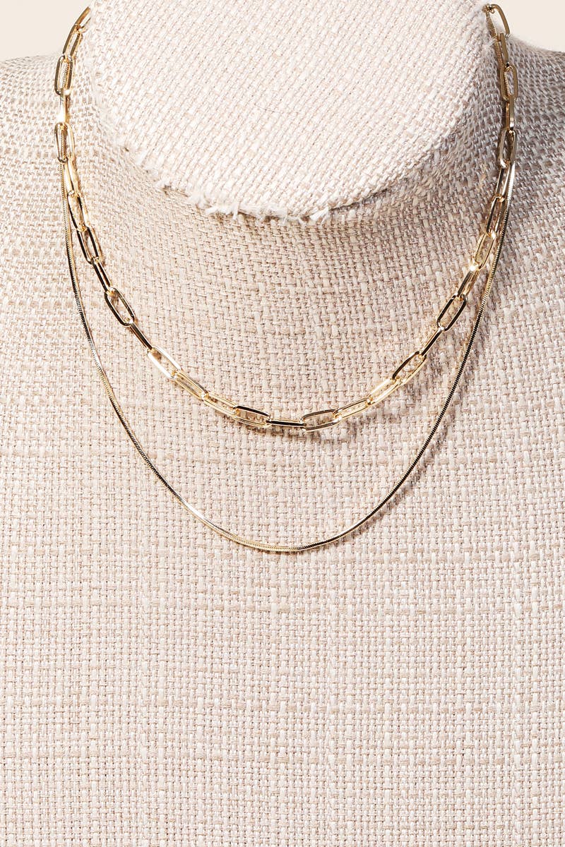 Double Chain Layered Necklace - Gold