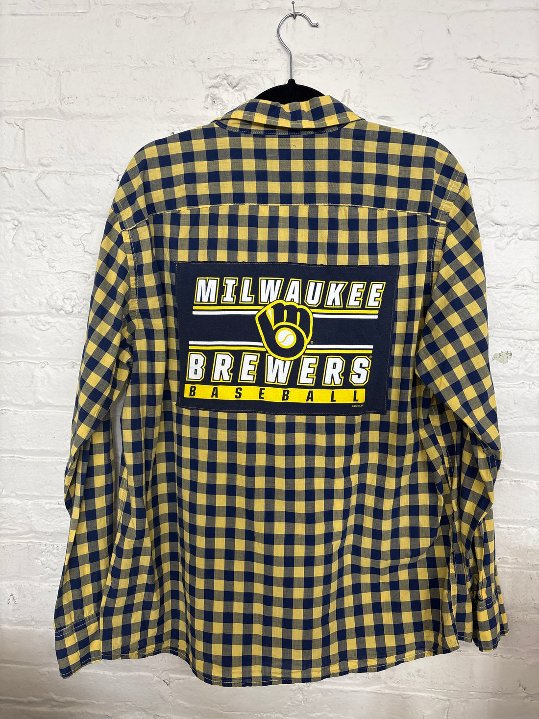 Repurposed Button Down Shirt with Brewers Patch